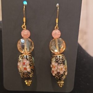 Elegant Gold and Black Floral Earrings
